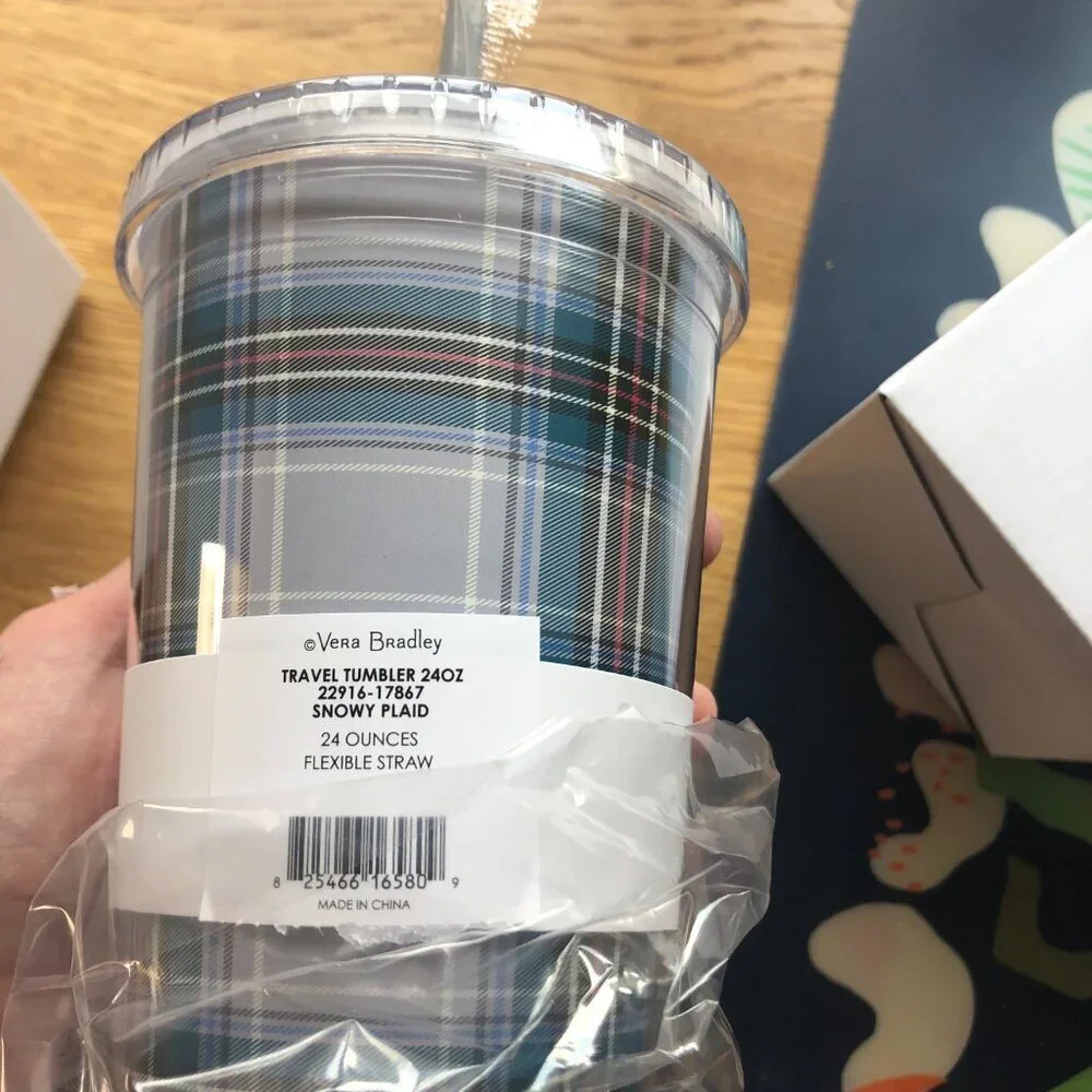 Vera Bradley Travel Tumbler Snowy Plaid 24 oz NWT